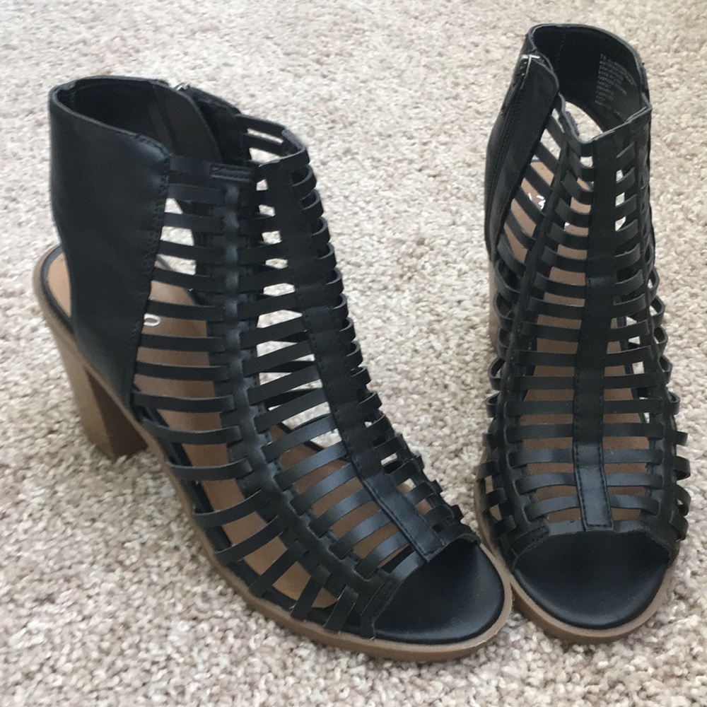 Black Caged Block Heels